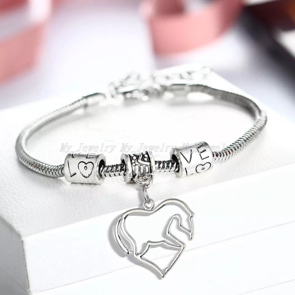 Horse Heart Charms Bracelet Chain Bangle